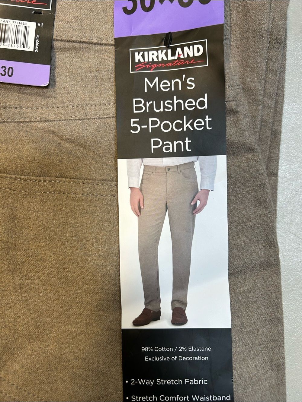 Kirkland Signature Men's Brushed 5-Pocket Pants Tan